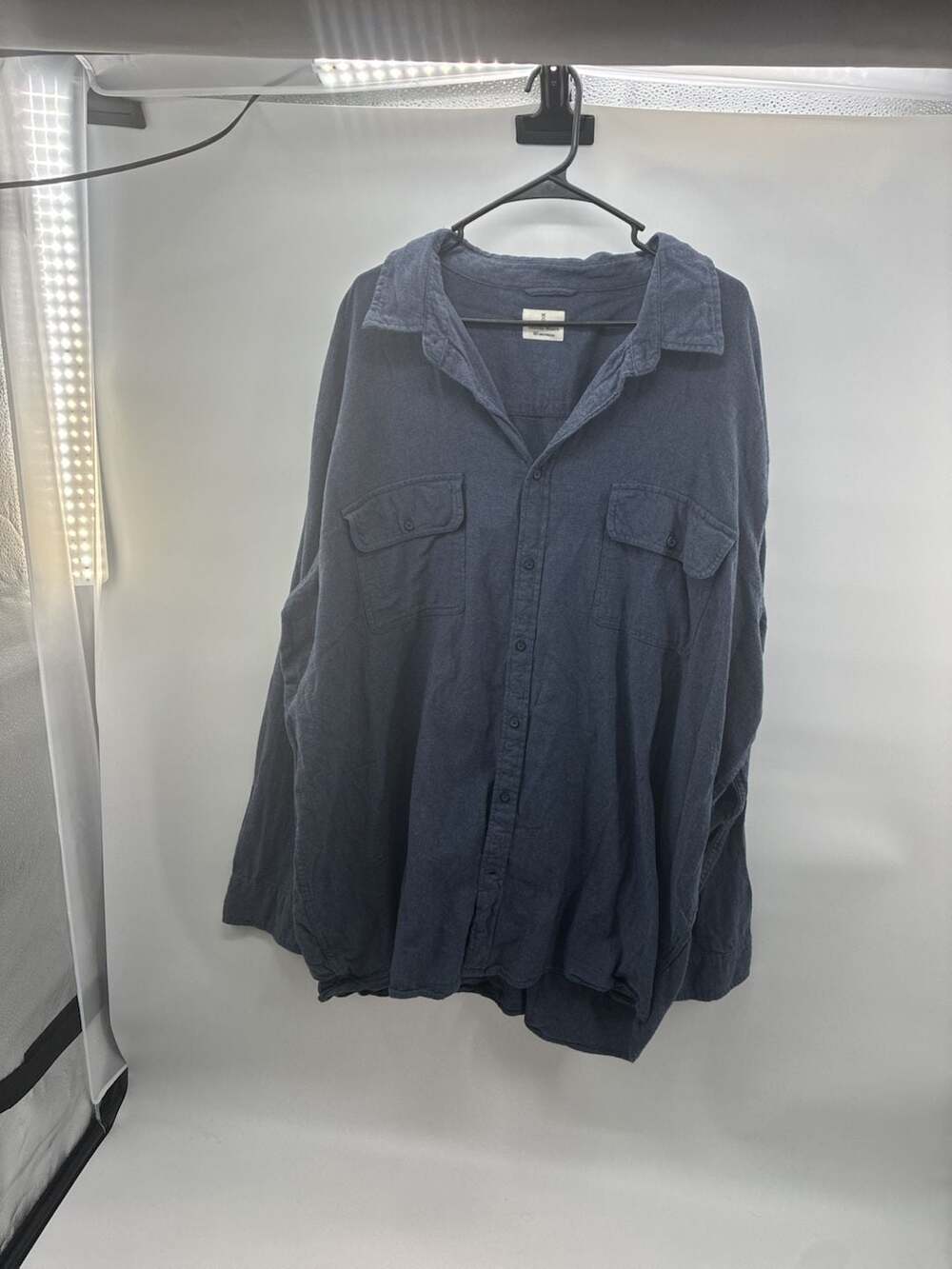 Mutual Weave Button Up Shirt Size 4XL Blue Cotton Long Sleeve Pocket